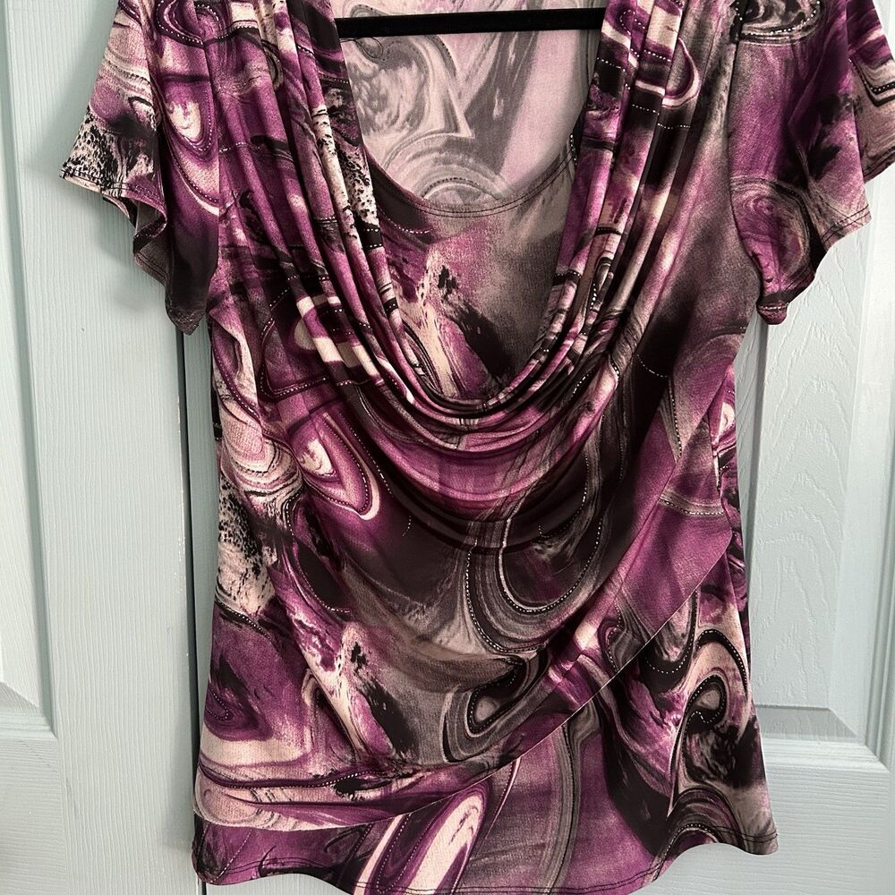 Y2K Dressbarn Womens Purple‎ Black Draped Blouse Top Med Fairygrunge Whimsigoth - Picture 5 of 10